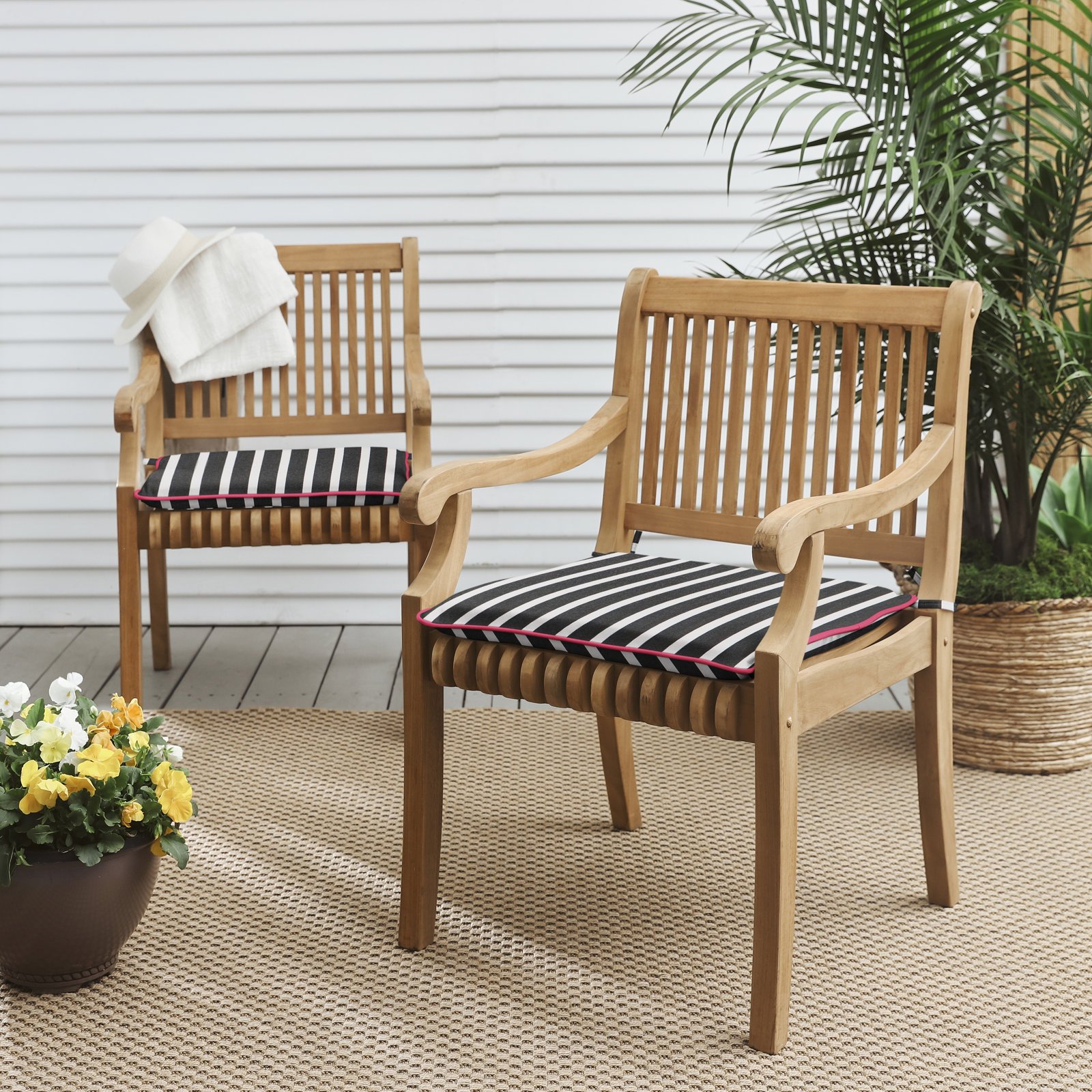 Sunbrella Striped Outdoor Dining Chair, 2" H x 20" W x 20" D, Black/Pink