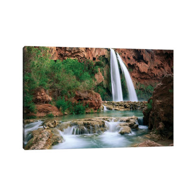 Havasu Creek, Which is Lined with Cottonwood Trees, Being Fed by One of Its Three Cascades, Havasu Falls, Grand Canyon, Arizona 1 Piece Wrapped Canvas Wall Art