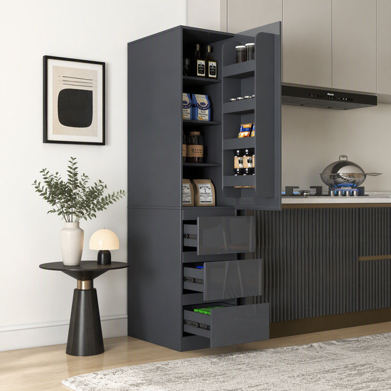 Armoire de rangement de cuisine avec portes, tablettes et tiroirs