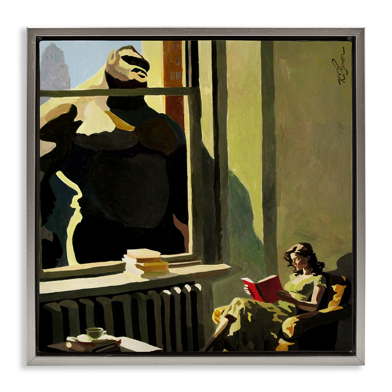 «Gorilla in Window Window Floating Frame», conception par Keith Thomson, Cadre flottant gris lustré, H 18 po x l 18 po