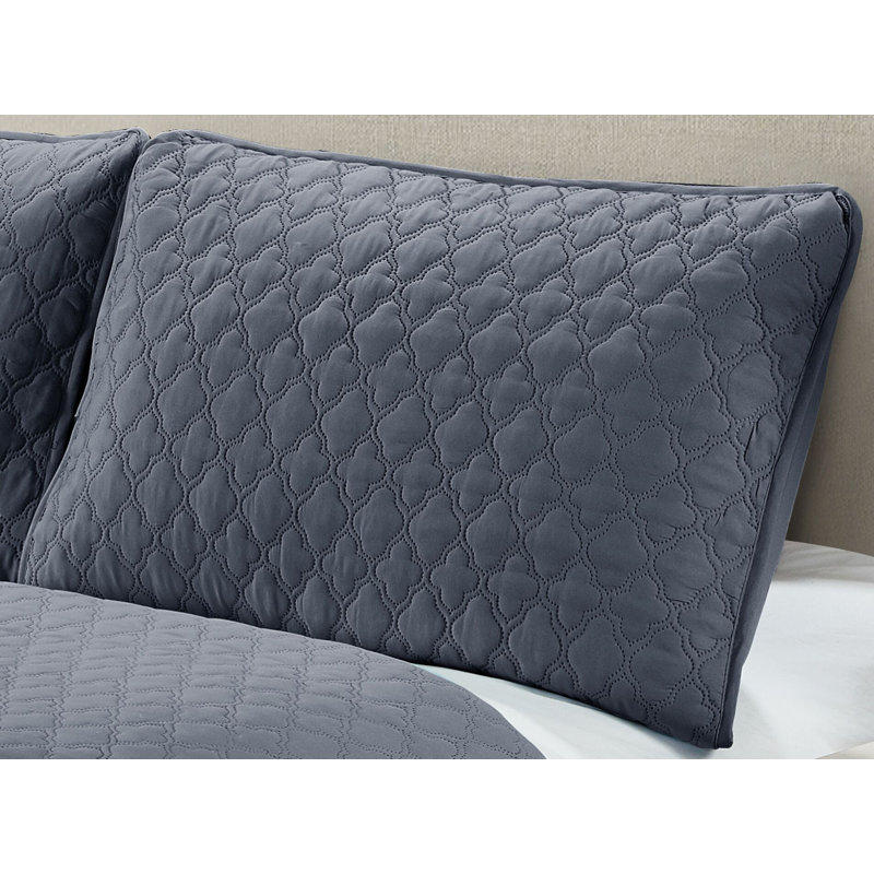Ensemble de literie réversible carreaux Ogema, Courtepointe simple et 1 taie décorative, Anthracite