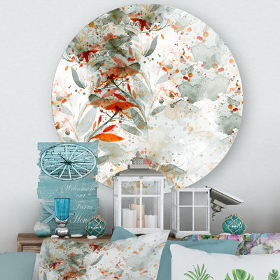 «Green and Orange Wildflowers II» - art mural moderne en métal