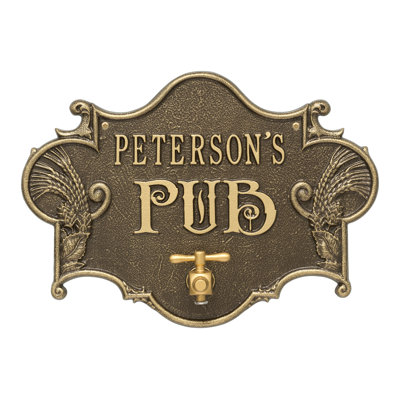 Hops and Barley Beer Pub 2-Line Wall Address Plaque