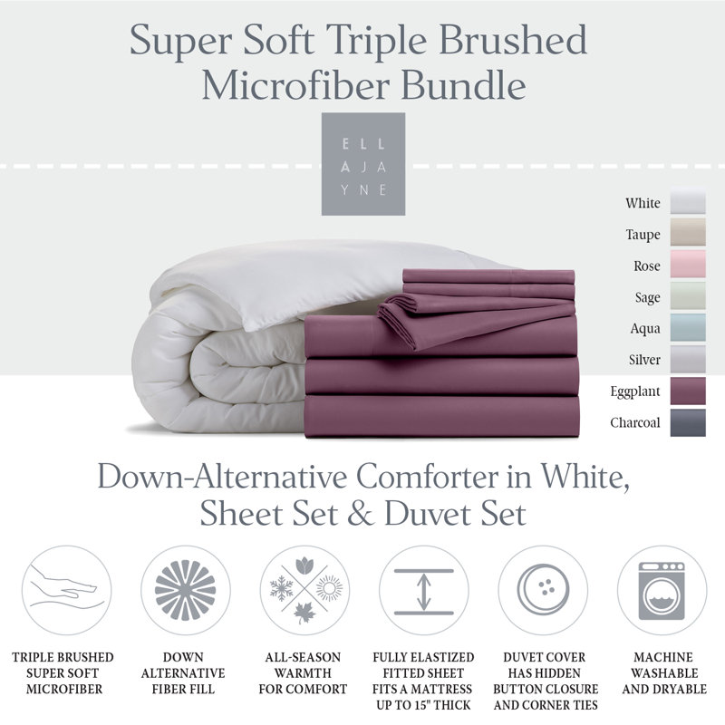 Ensemble d'édredon en microfibre 7 pièces Home, Aubergine, Édredon de très grande taille et 6 pièces suppl