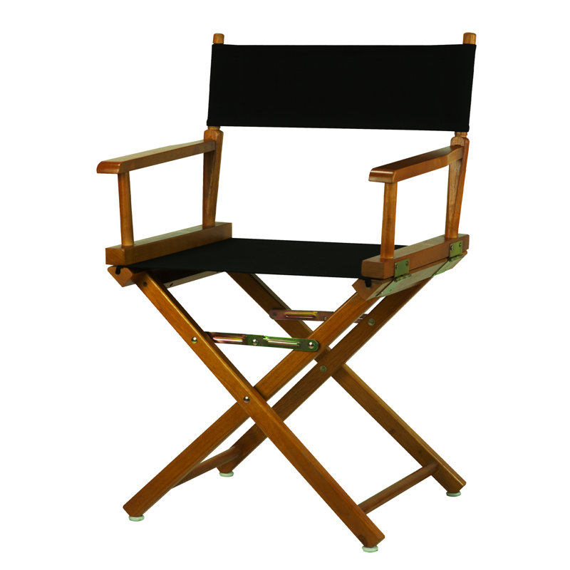 Chaise de réalisateur pliante 18 po, Noir, noir, noir, noir, Chêne miel