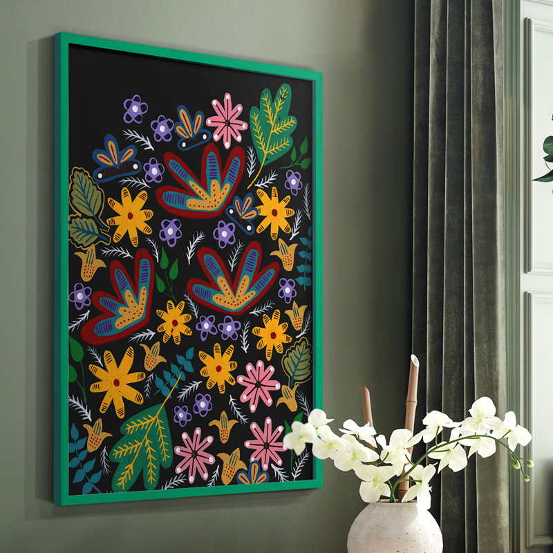 «Muddled Flowers I», reproduction encadrée - bois massif, Vert, H 10 po x l 8 po