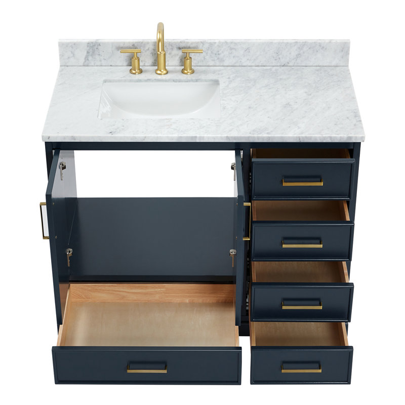 Ensemble de meuble-lavabo simple 43 po avec plateau Abita, Left, Rectangular, Bleu minuit