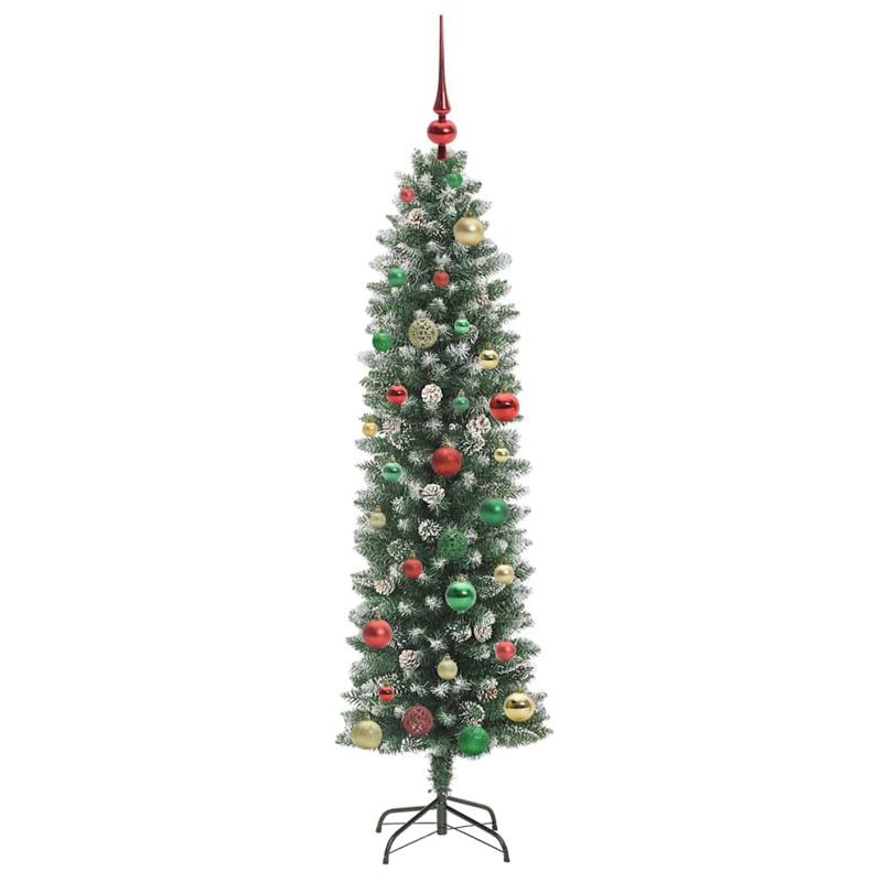 Artificial Slim Christmas Tree, 4.92' H, Red/Green/Gold