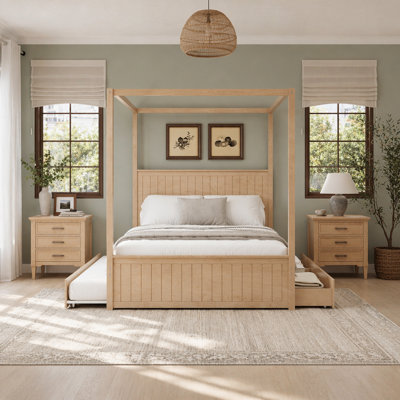 Canopy Platform Bed with Trundle and Three Storage Drawers