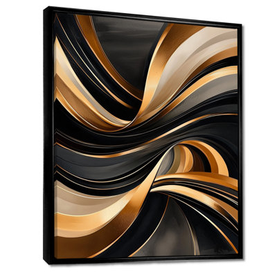Gold And Black Geometric Vortex II - Abstract Geometric Wall Art Print