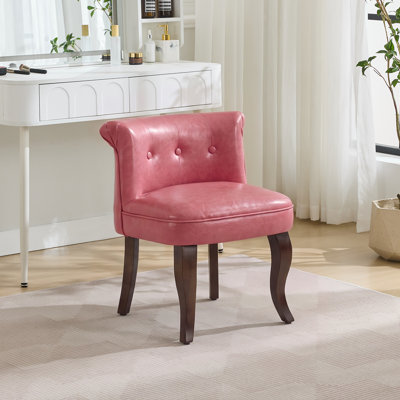 Tufted Upholstered Leather Vanity Chair with Solid Wood Legs