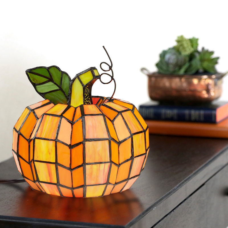 Crew Park Patch the Pumpkin 9"H Stained Glass Accent Light, Orange