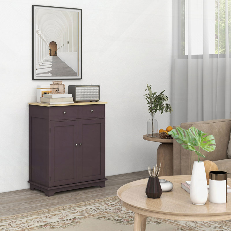 Buffet avec comptoir en bois massif et armoire à café avec 2 tiroirs et tablette réglable