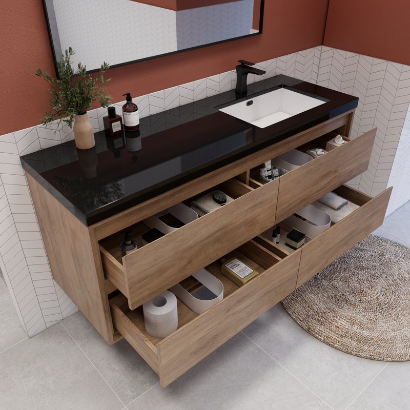 Ensemble de meuble-lavabo simple 60 po Vickye, Chêne naturel