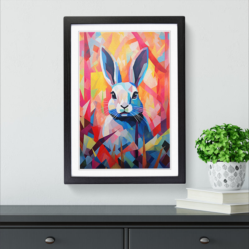 XYZ-FRM-V1223-5321 Rabbit Abstract 1 Piece Single Picture Frame Wall Art, 46cm H x 34cm W x 2cm D, Black