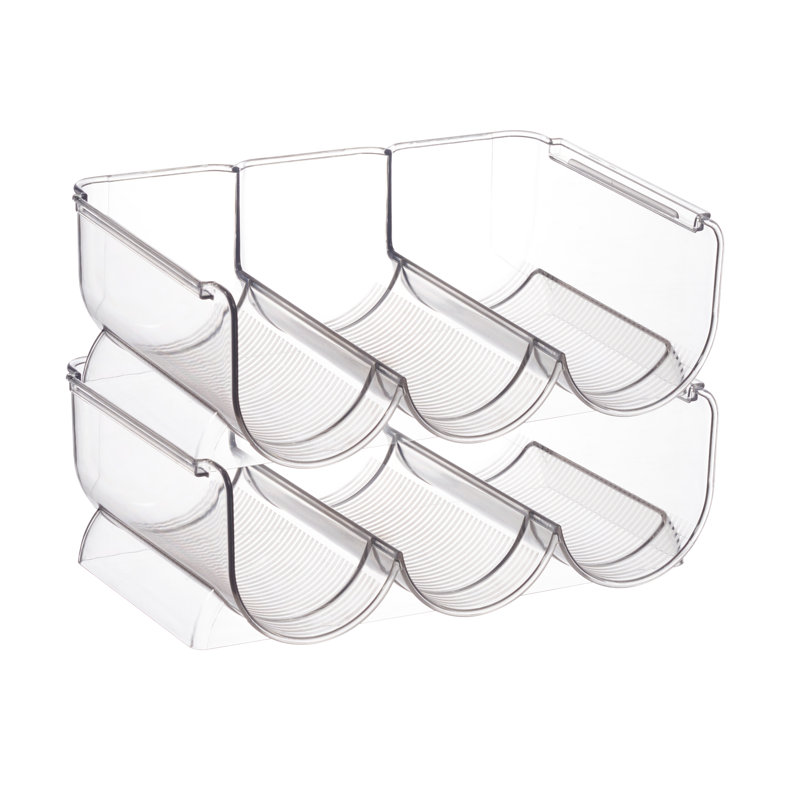 Paquet de 2 porte-bouteilles d'eau empilables en plastique - bacs de rangement pour réfrigérateur de garde-manger - support de rangement pour bouteilles de vin et d'eau
