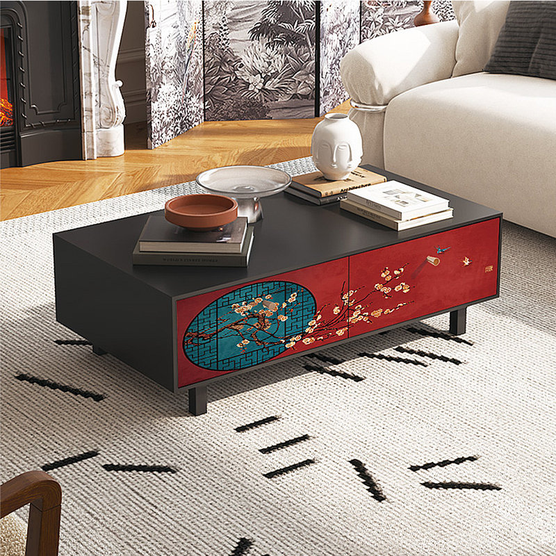 Table basse avec rangement peint français rétro, Noir