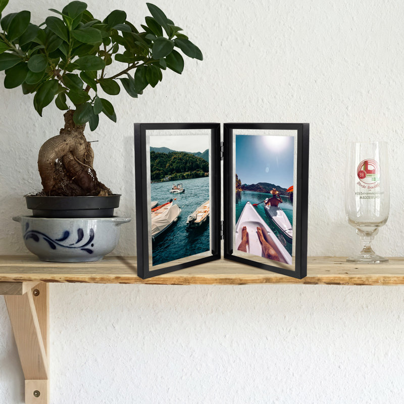 Hinged Floating Metal Frame with Real Glass, 5" x 7", Black