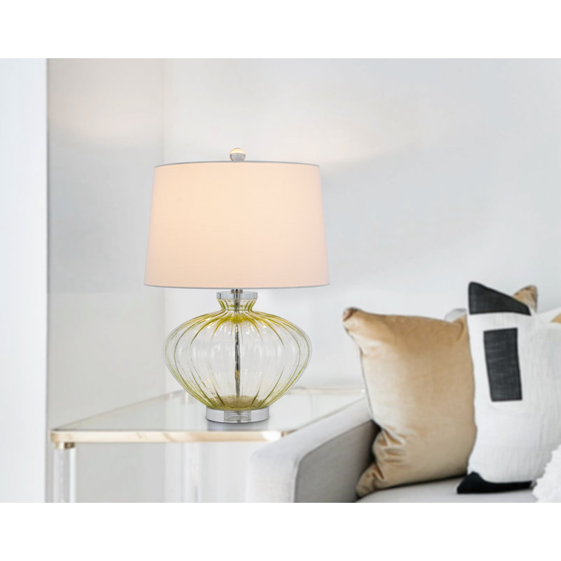 Ensemble de 2 lampes de table 23 po, base ronde en cristal, abat-jour en tissu blanc