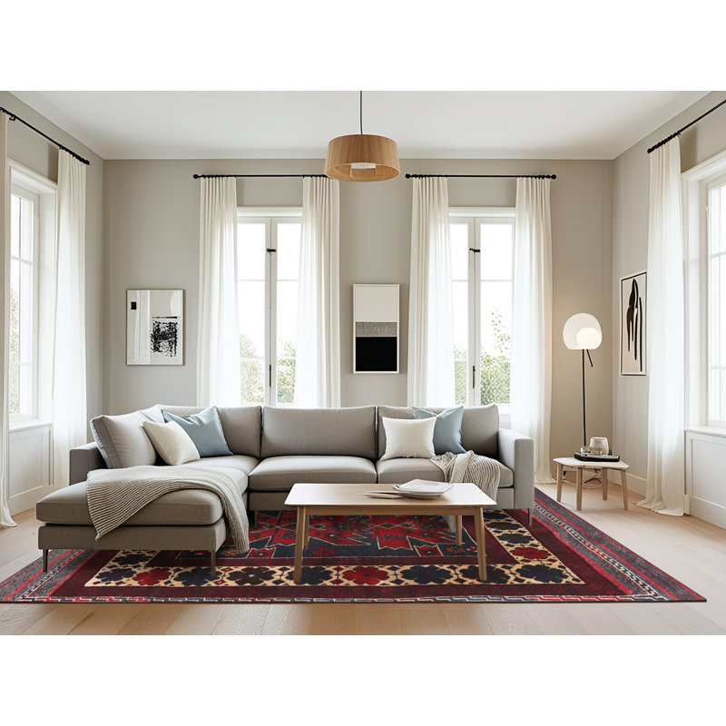 Tapis blanc / noir / bleu Southwestern, Rectangle 8 pi x 12 pi