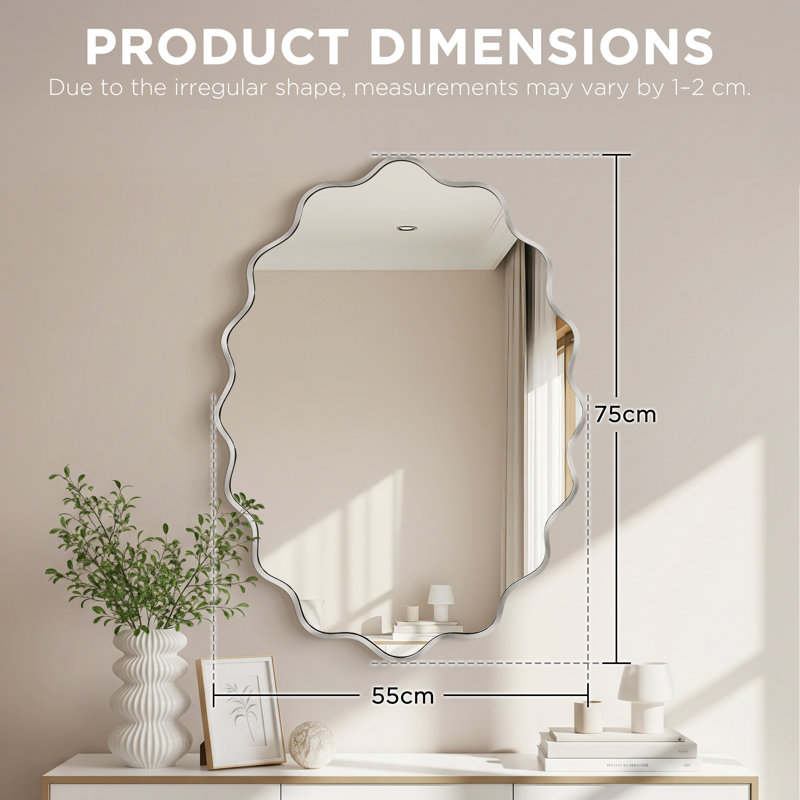 Oval Metal Wall Mirror, Silver, 30" x 20"