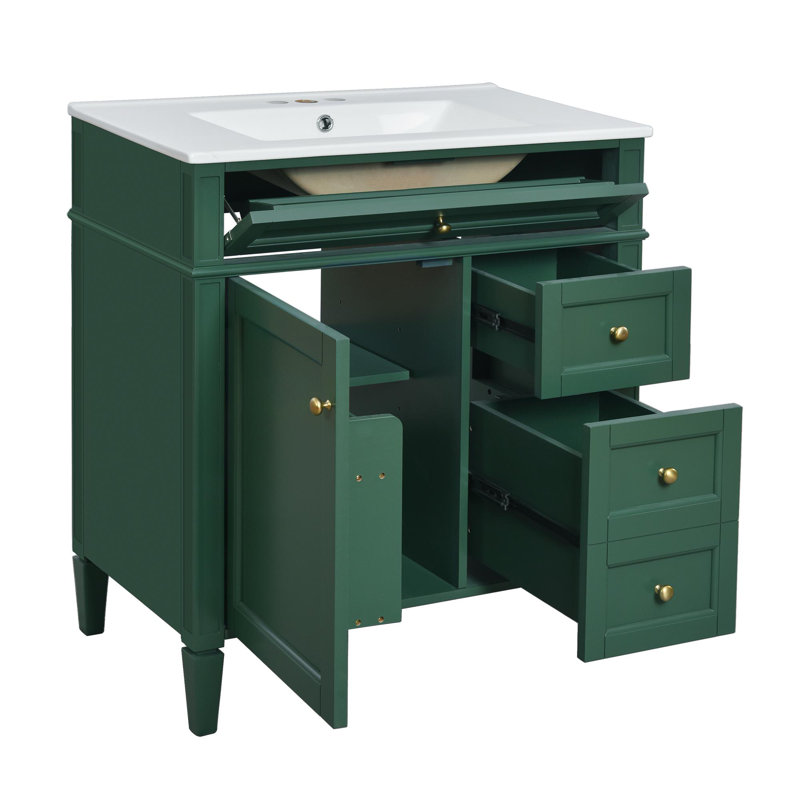 Meuble-lavabo simple 30 po, Vert, Doré