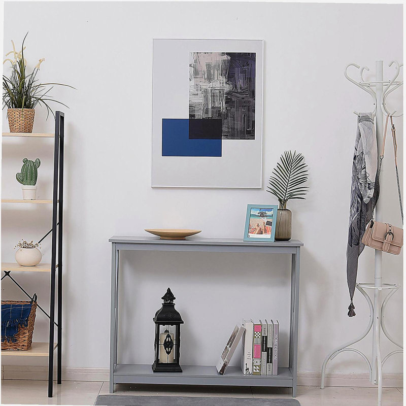 Présentoir à deux niveaux, table basse d'appoint avec tablette de rangement en forme de X, idéale pour les entrées, les salons et les couloirs, gris