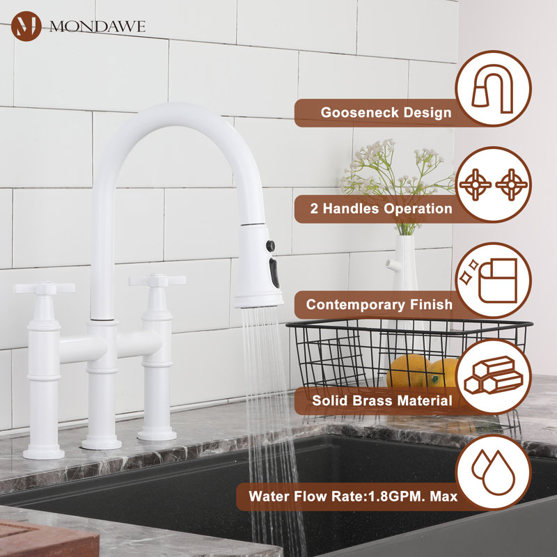 Mondawe Pull Down Kitchen Faucet, White