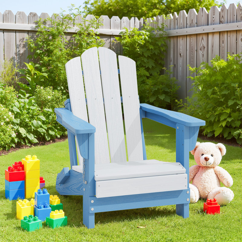 High Density Polyethylene Mini Foldable Adirondack Chair, White/Blue
