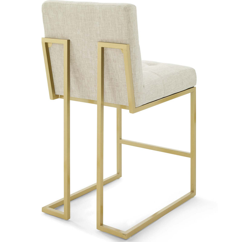 Privy Gold Stainless Steel Upholstered Fabric Bar Stool Set of 2, Beige Polyester Blend, Bar Stool (27.5" Seat Height)