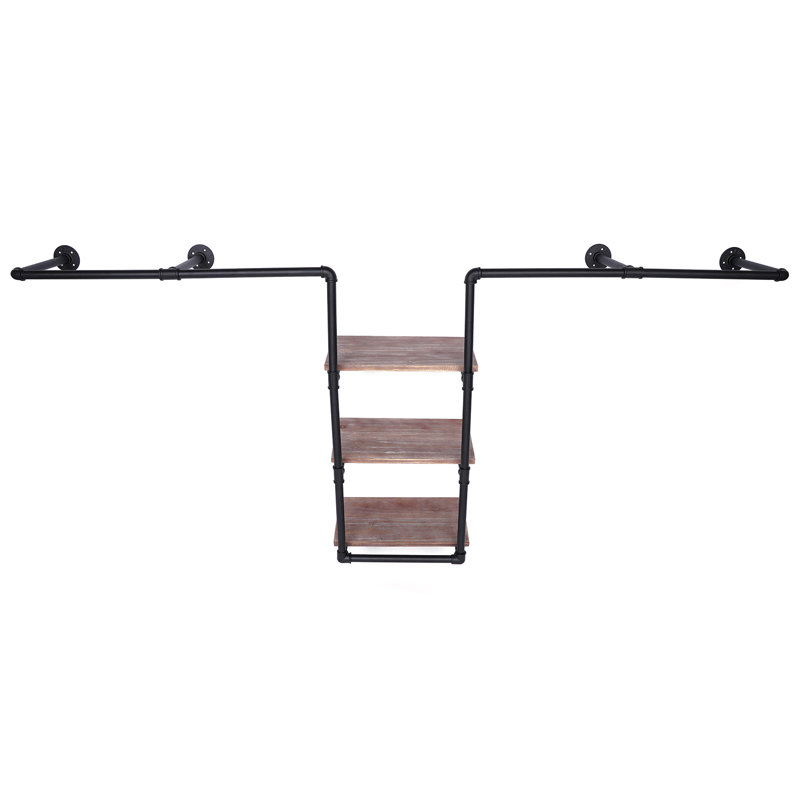 Anishka 86.61'' Wall Mounted Clothes Rack, Black/Wood