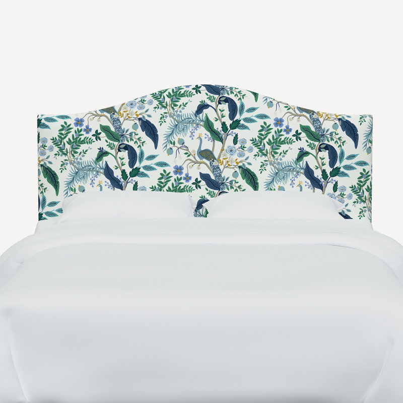Tête de lit Mayfair, Simple, Bleu paon et lin blanc RPC