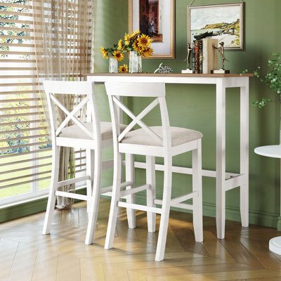 Ensemble de salle à manger à hauteur de bar rectangulaire en bois Farmhouse avec 2 chaises, parfait pour les petits espaces et les coins repas confortables