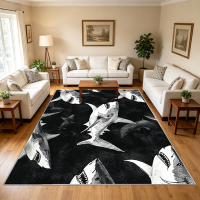 1PC Shark - themed Area Rugs for Living Room, Soft and Comfortable, Suitable for all seasons, easy - to - maintain, machine washable Indoor floor mat, Under Table Farmhouse suitable for Bedroom, Kitchen, Hallway, Patio, Balcony, Home Decor, Outdoor