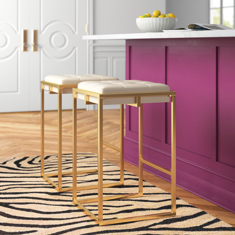 Simmerman Upholstered Counter Stool with Metal Frame, Beige Velvet, Counter Stool (26” Seat Height)