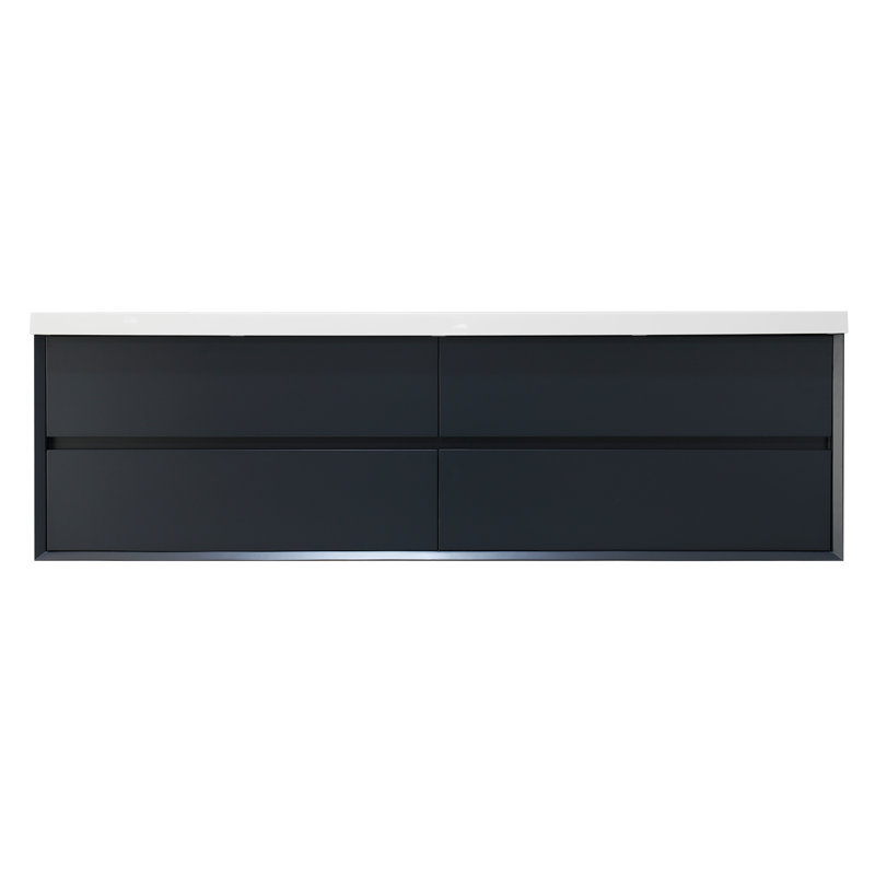 Chilmonik 70.9'' Double Bathroom Vanity with Engineered Stone Top, Gray