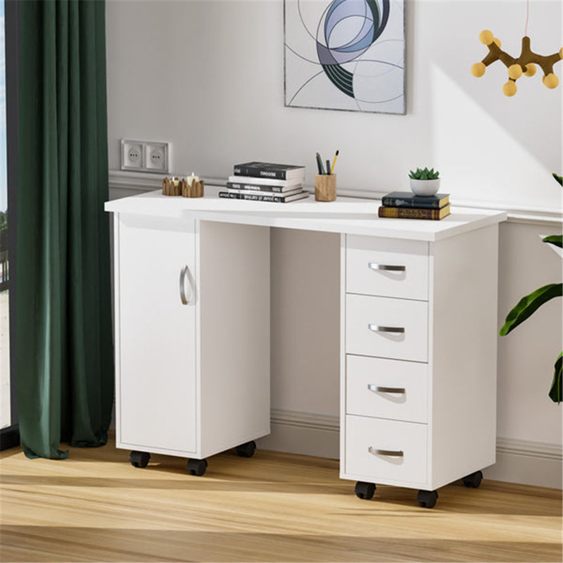 Table manucure blanche avec repose-poignets, armoire et tiroirs