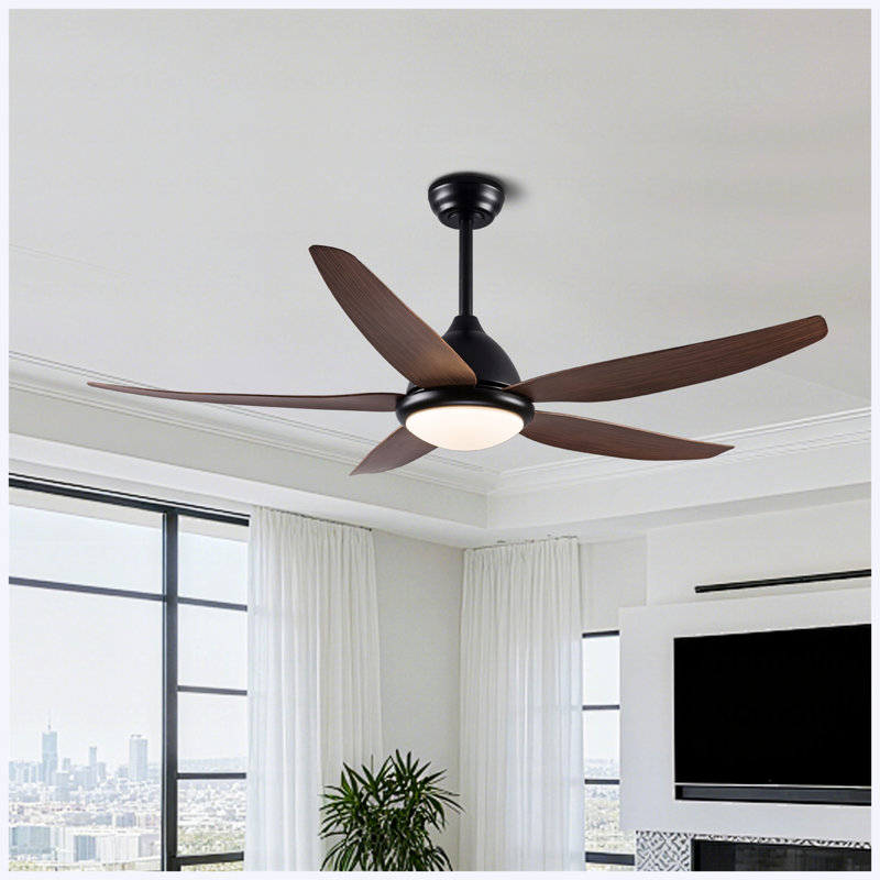 Ventilateur de plafond avec lampes, ventilateurs de plafond de 56 pouces avec télécommande, 5 pales, moteur à courant continu réversible à 6 vitesses pour patio, salon, chambre à coucher, porche