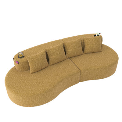Modulaire incurvé moderne à 3 places, demi-lune élégante, tissu chenille, éponge haute densité, installation rapide pour la conception de bureau, matériau, résilience sans assemblage pour les petits espaces