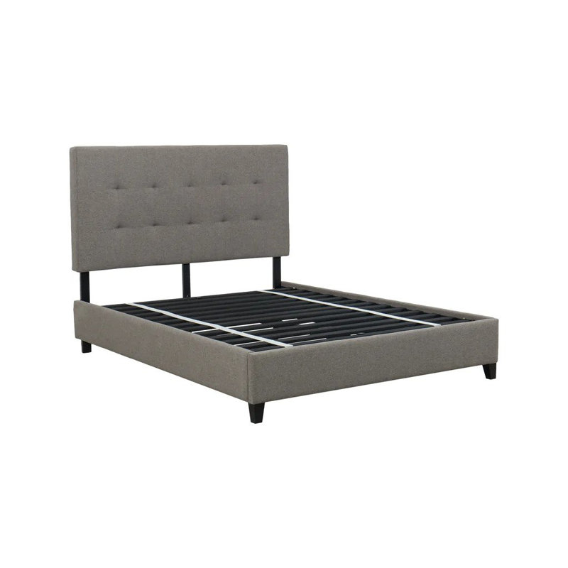 Westrick Upholstered Bed Frame With Black Finish Wood Legs, Adjustable, Tufted Headboard, Elegant, Queen