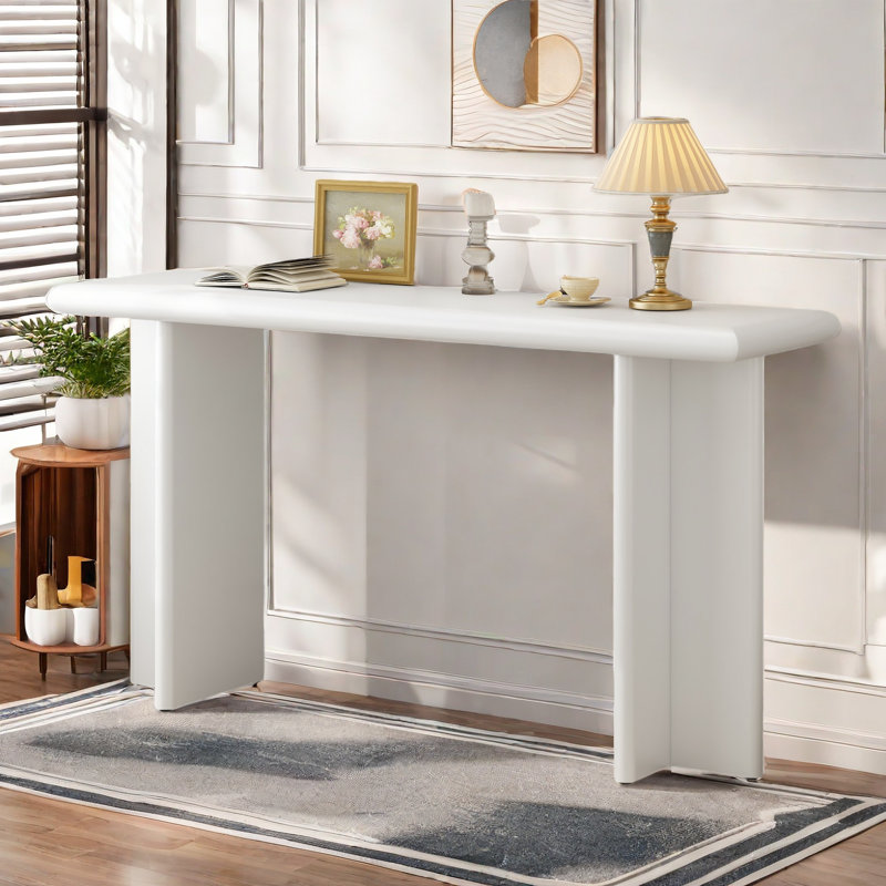Console Table Modern Console Table With L-shaped Legs And Round Corners, White