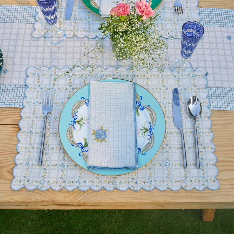 English Rose Table Placemat 14x20 Inch, Blue