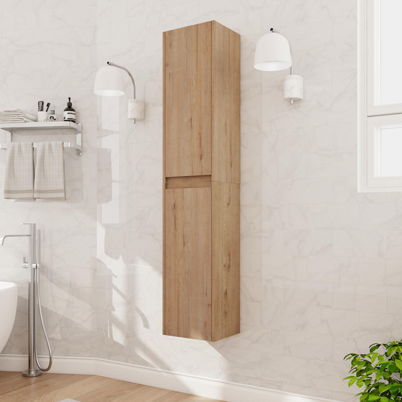 Armoire latérale de salle de bain flottante 12 "avec porte à fermeture douce, Imitation chêne