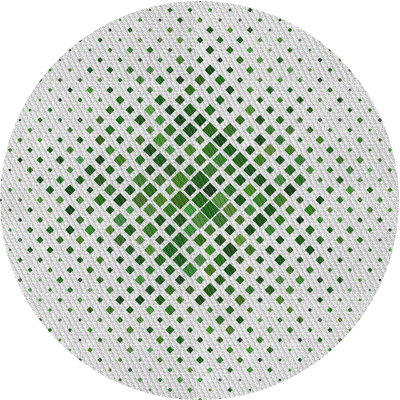 Laine tissé à la machine à motifs géométriques et polyester gris/vert Tapis décoratif, Rond 4 pi