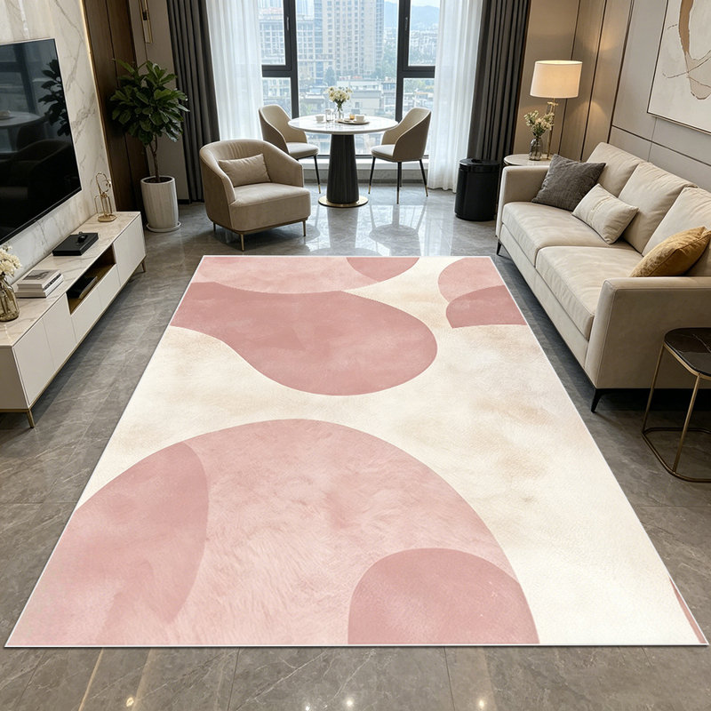 1PC dusty pink soft watercolor abstract geometric teardrop pattern area rugs for Living Room, Soft and Comfortable, Suitable for all seasons, easy-to-maintain, machine washable Indoor floor mat, Under Table Farmhouse suitable for dining table,