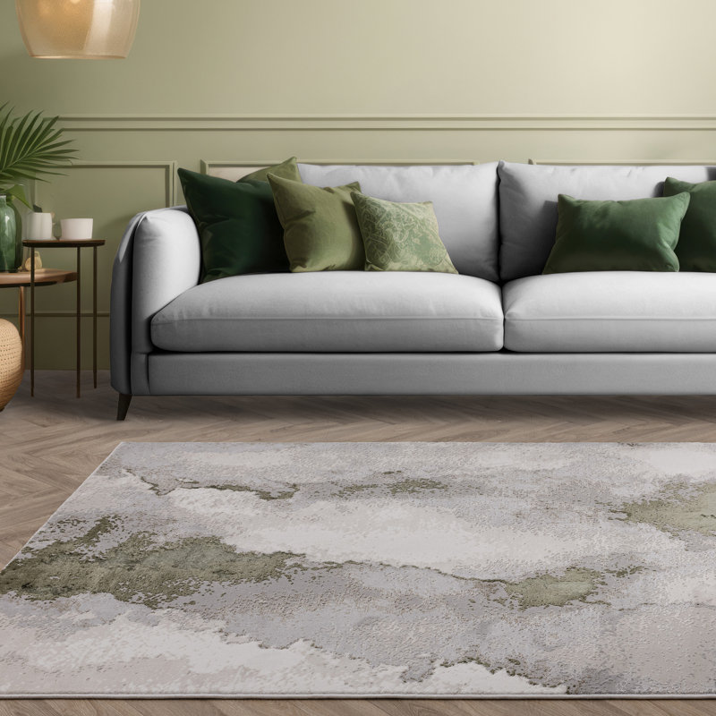Caydren Abstract Beige/Green Area Rug, Rectangle 120 x 170cm