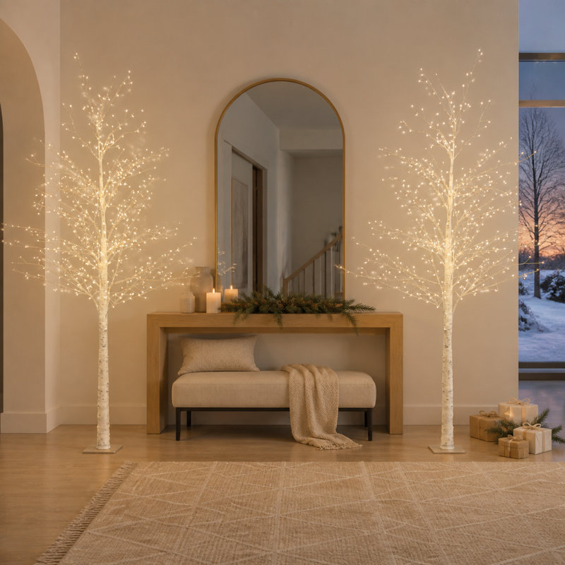 Bouleau blanc artificiel illuminé 6 pi avec 544 lumières DEL blanc chaud, branches flexibles pour décoration de mariage de Noël, utilisation intérieure seulement, paquet de 2