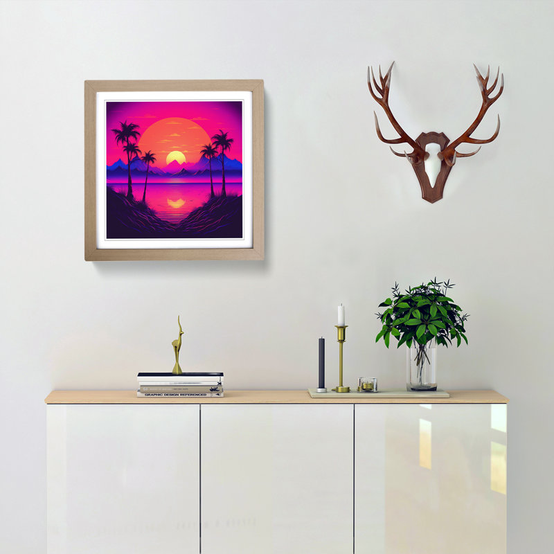 Sunset Vaporwave No.3 - Framed Print, Oak