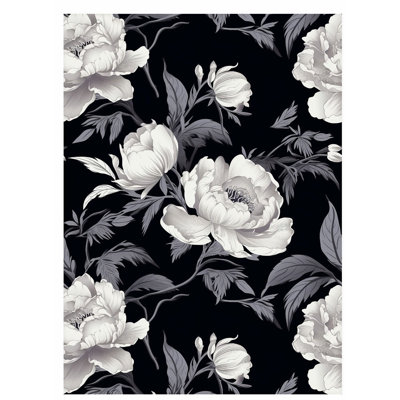 Floral noir et blanc Floral Elegance II, impression d'art sans cadre
