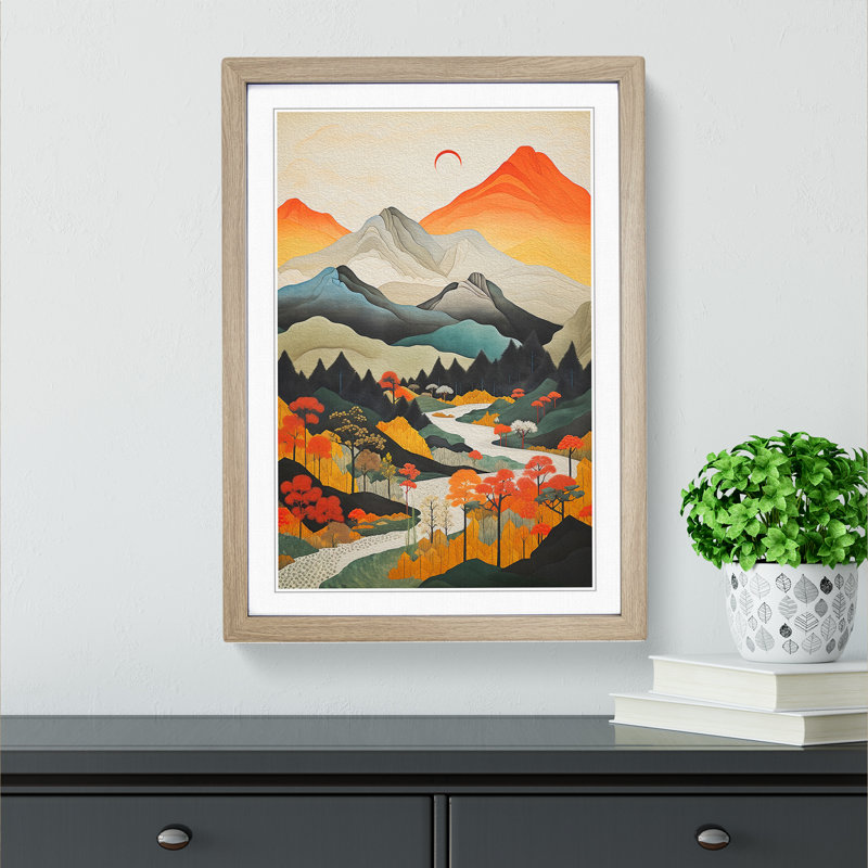 Japanese Mountains Constructivism No.2 - Framed Print, 46cm H x 34cm W x 2cm D, Oak Framed